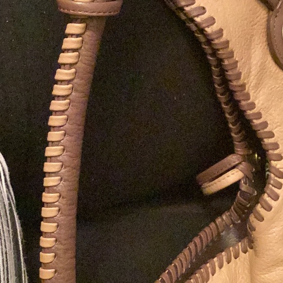 Artistic Expression by Sharif Two Tone Brown XLarge Leather Tassled Handbag - Picture 3 of 5